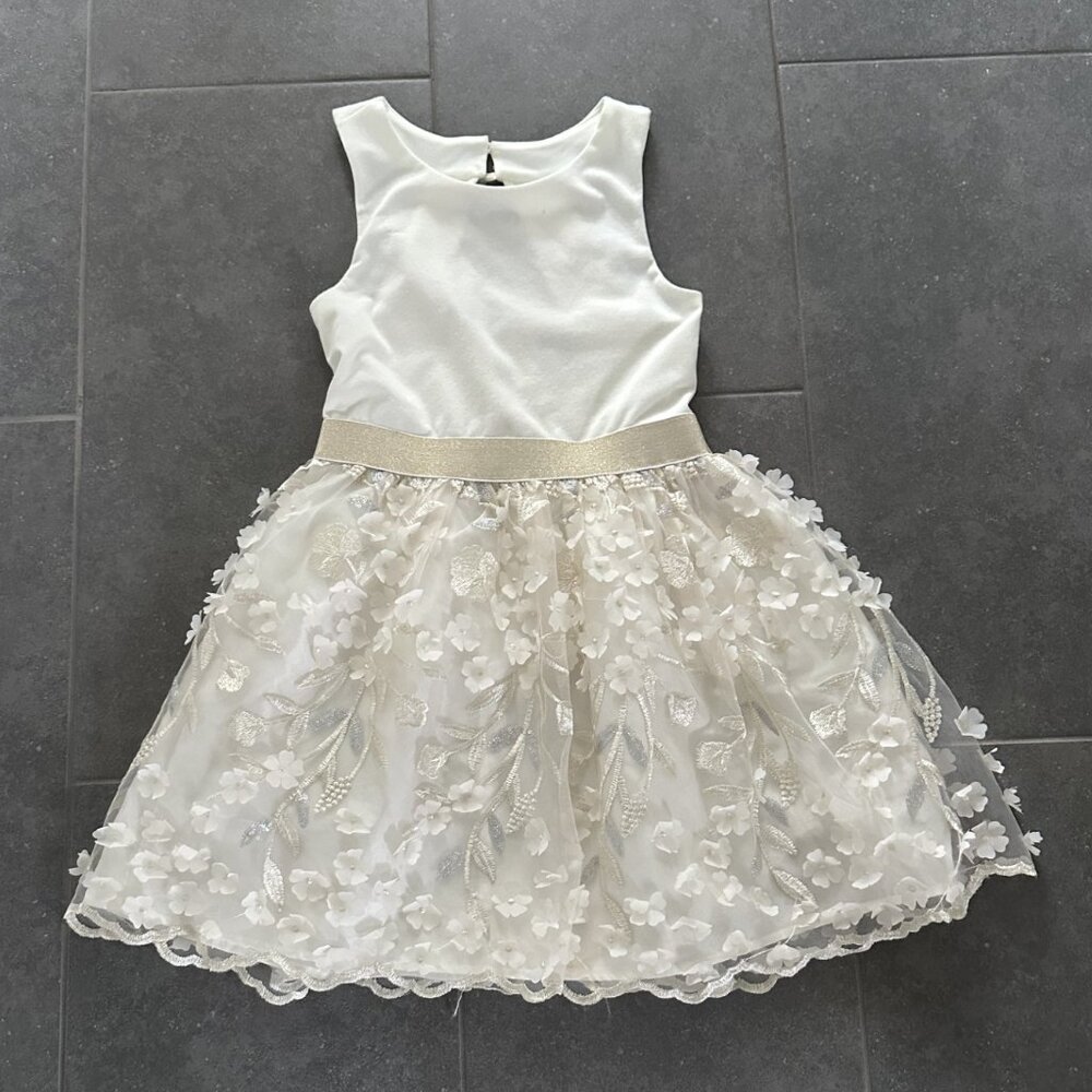 Floral Sequin Embroidered Asymmetrical Hem Dress (Big Girls)